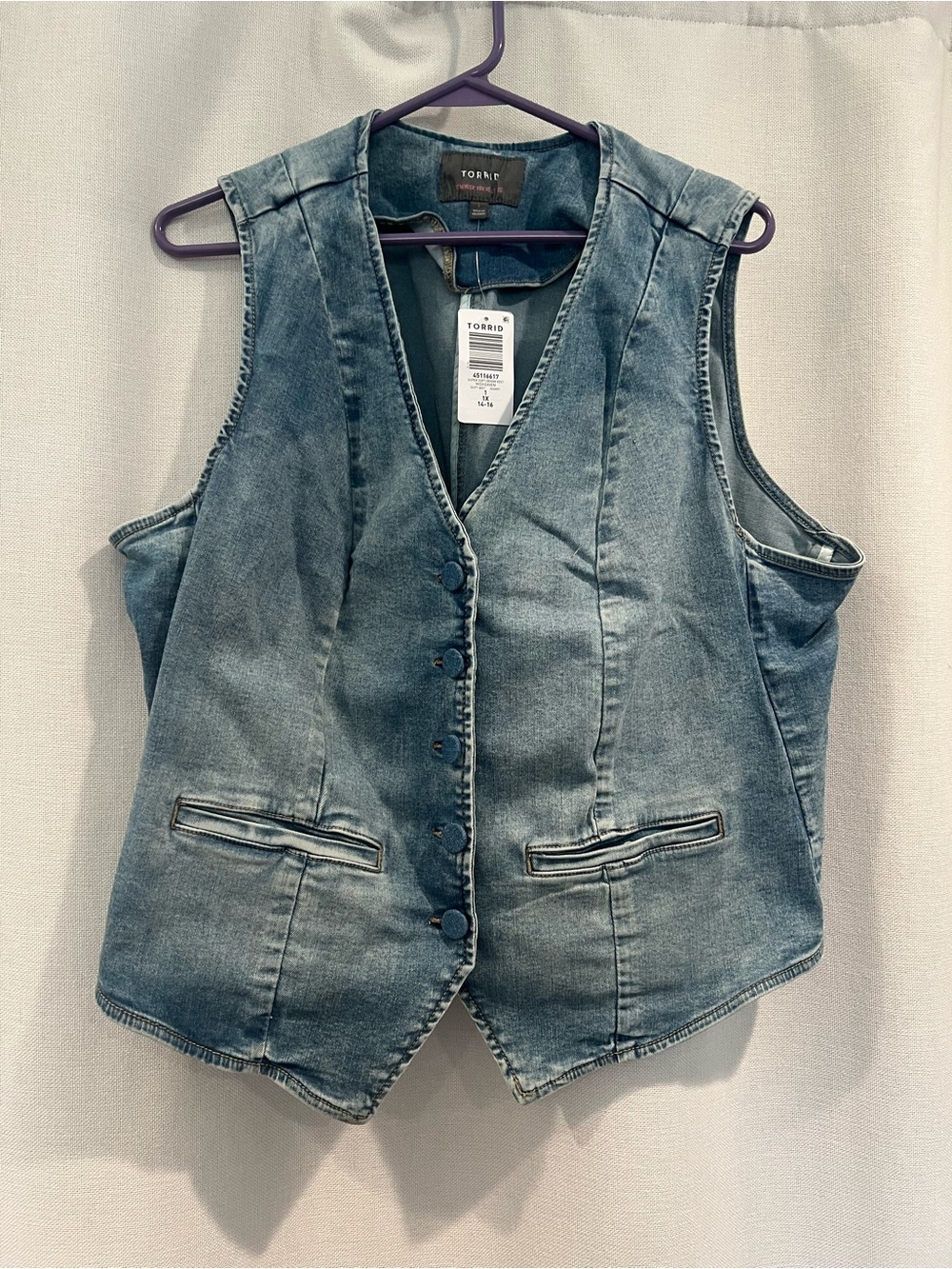 torrid Light Wash Denim Vest - Blue